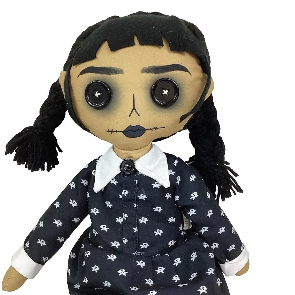 Wednesday Addams Plush Decor Doll - Spooky Halloween Horror - Button Eyes - 18